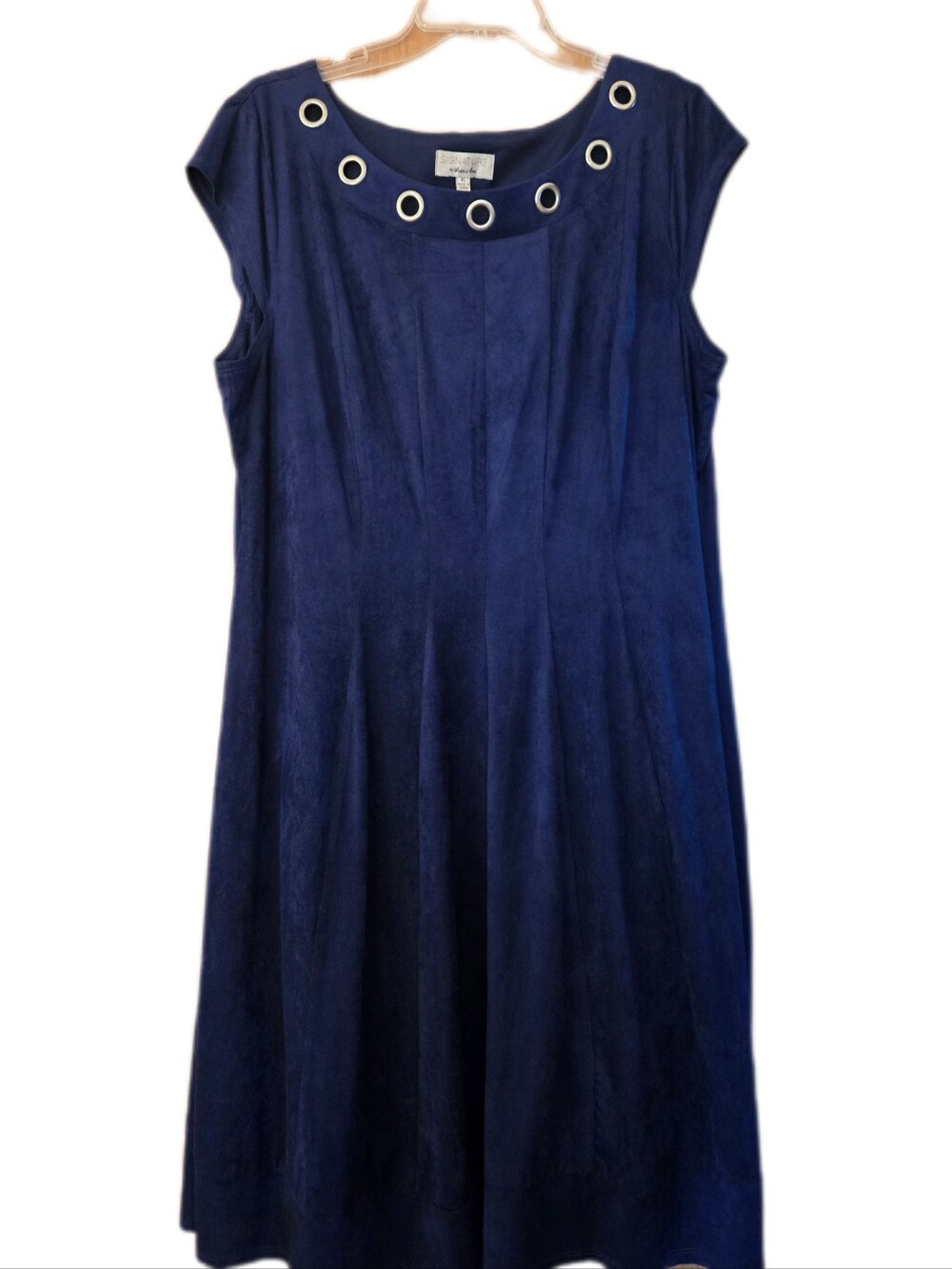 Vintage Robbie Bee Navy Midi Velvet Dress 90'sTailored Grommets Cocktail Size XL